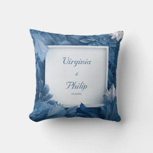 Monochrome Cobalt Blue Floral Modern Square Throw Pillow