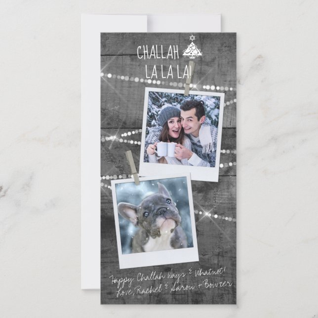 Monochrome Colour Pop 2-Photo Chrismukkah Card (Front)