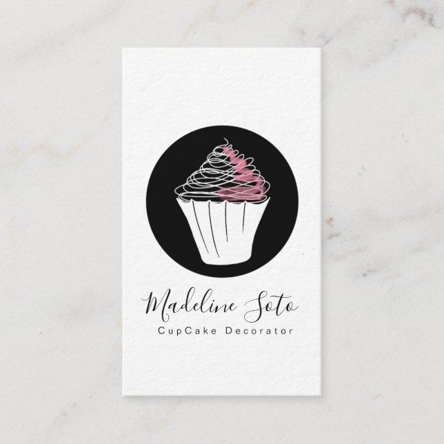 Monochrome Cupcake Baking Cake Decorator Business Card (Front)