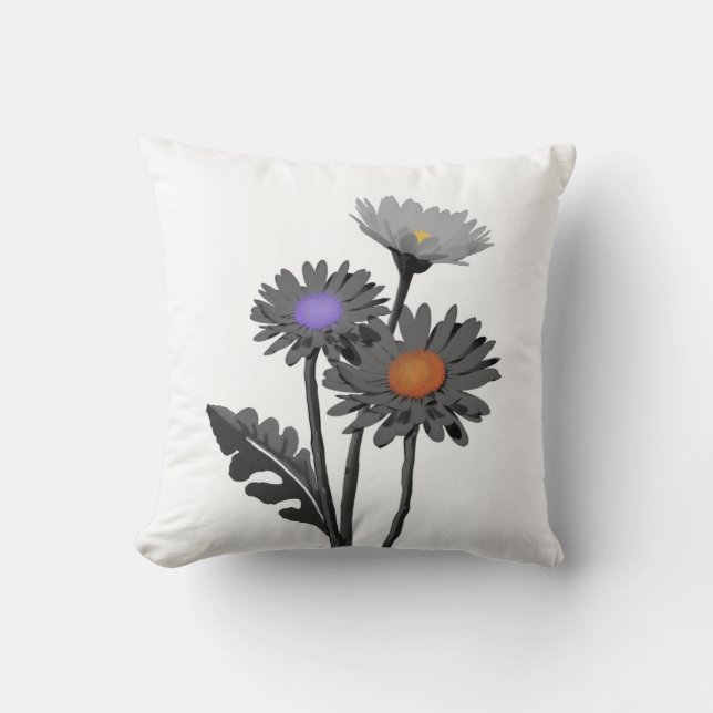 Monochrome Daisys Throw Pillow (Front)