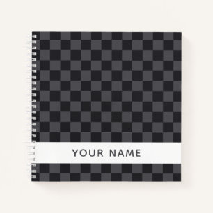 Monochrome Dark Grey Croatian Checkers With Name Notebook