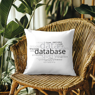Monochrome Database Word Cloud v2 Throw Pillow