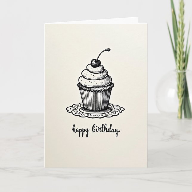 Monochrome Dessert Birthday Card (Front)