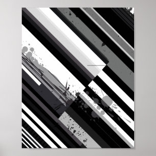 Monochrome Diagonal Abstract Poster