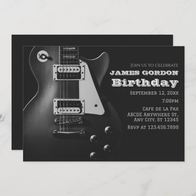 Monochrome electric guitar invitation (Front/Back)