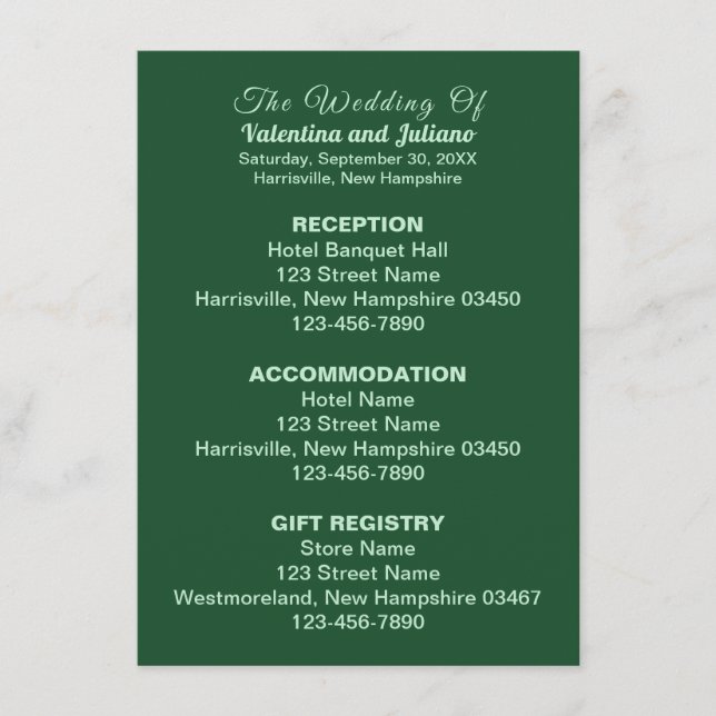 Monochrome Emerald Green Wedding Enclosure Card (Front)