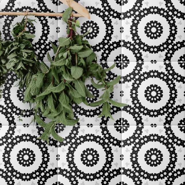 Monochrome Ethnic Folk Mosaic Geometric Pattern Tile (Creator Uploaded)