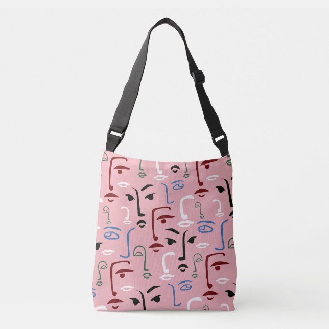 Monochrome Faces Crossbody Bag (Front)