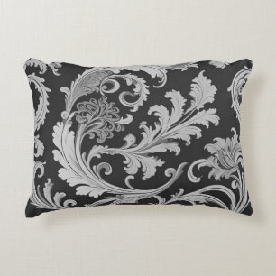 Monochrome Fleur Antique Pattern  Accent Pillow