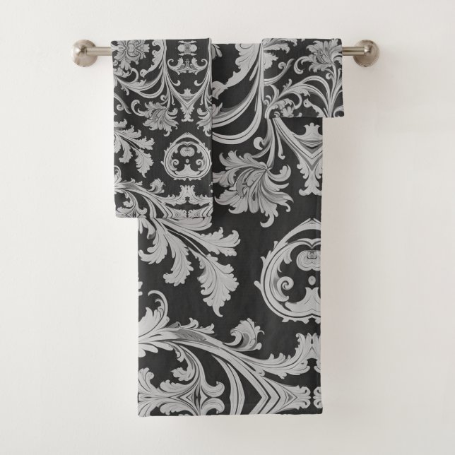 Monochrome Fleur Antique Pattern  Bath Towel Set (Insitu)