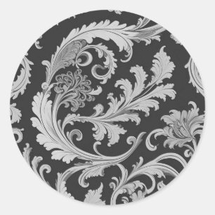 Monochrome Fleur Antique Pattern Classic Round Sticker