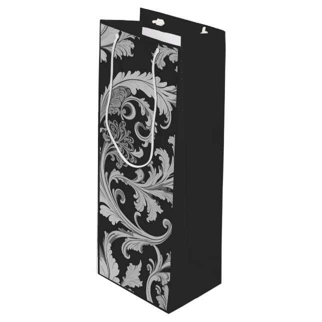 Monochrome Fleur Antique Pattern  Wine Gift Bag (Front Angled)