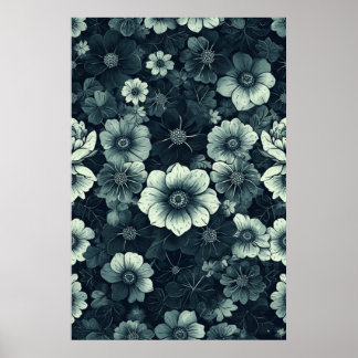 Monochrome Floral Elegance: Black and White Poster