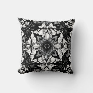 Monochrome Floral Lace Medallion Pattern Throw Pillow
