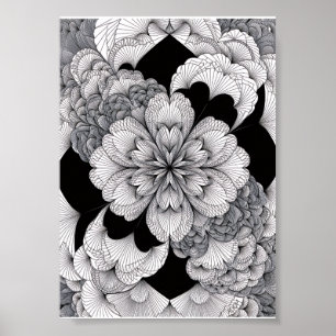 Monochrome Floral Mandala Elegant Black And White Poster