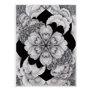 Monochrome Floral Mandala Elegant Black And White Poster