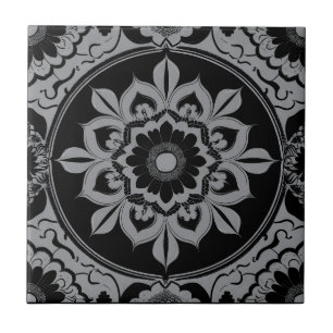 Monochrome Floral Mandala Tile