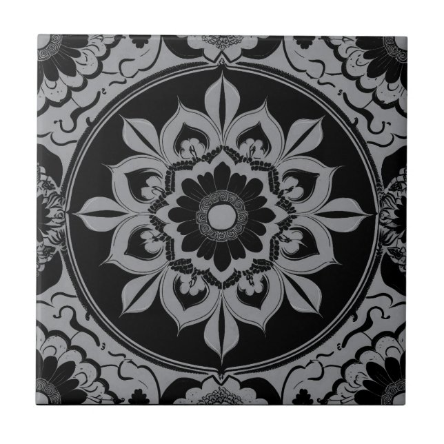 Monochrome Floral Mandala Tile (Front)