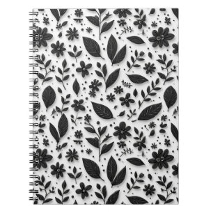 Monochrome Floral Pattern With Leaves And Flowers Notebook