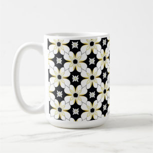 Monochrome Floral Pattern With Subtle Yellow Detai Coffee Mug