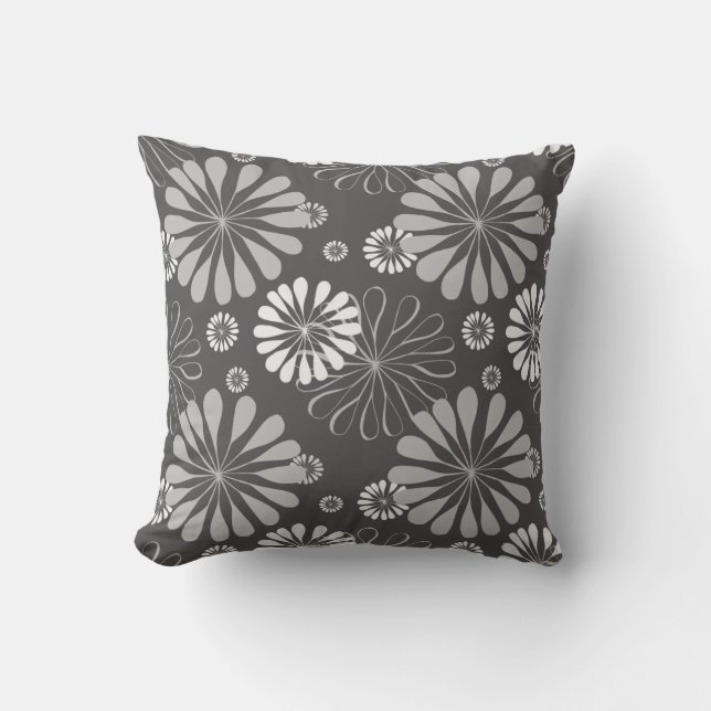 Monochrome Floral Patterned Square Pillow (Front)