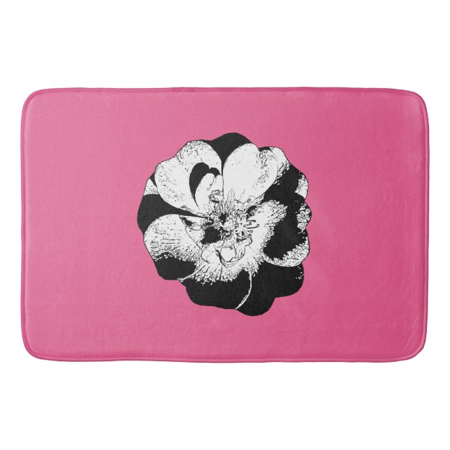 Monochrome Floral Pink Pop Bath Mat (Front)