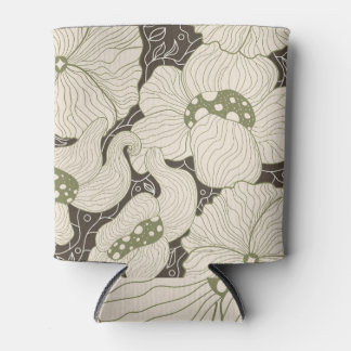Monochrome Flowers Art Nouveau Seamless Can Cooler