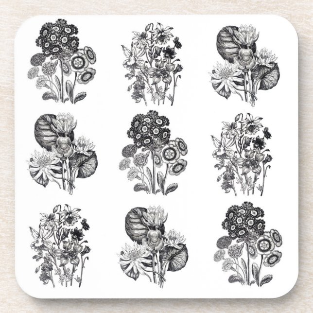 Monochrome flowers in black and white coaster (Front)