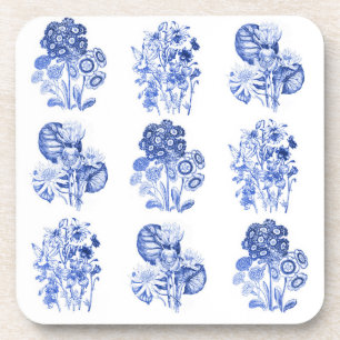 Monochrome flowers in Delft blue Coaster