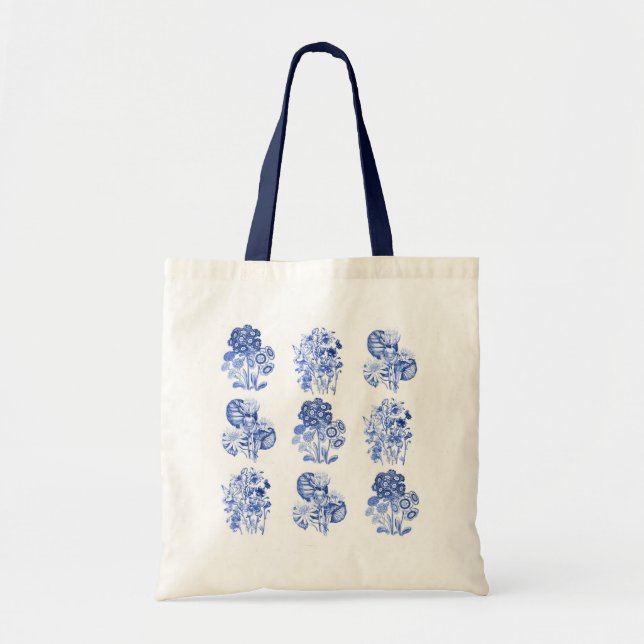 Monochrome flowers in Delft blue Tote Bag (Front)