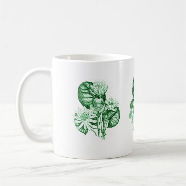 Monochrome flowers in green coffee mug (Left)