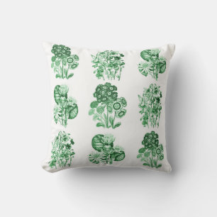 Monochrome flowers in green throw pillow
