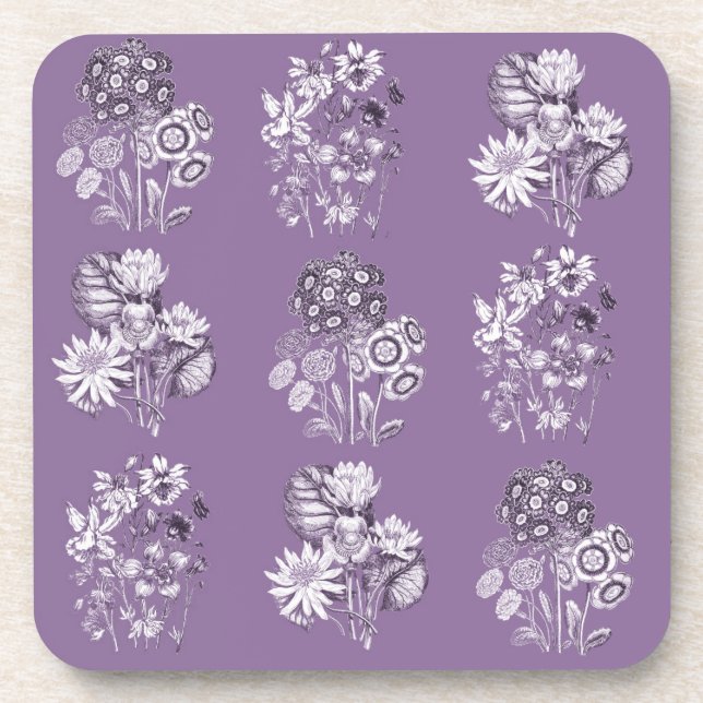 Monochrome flowers in lavender coaster (Front)