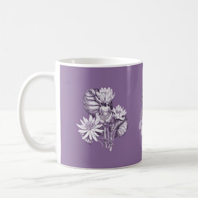 Monochrome flowers in lavender coffee mug (Left)
