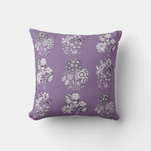 Monochrome flowers in lavender throw pillow
