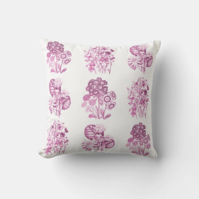 Monochrome flowers in pink throw pillow (Front)