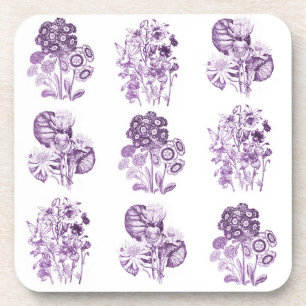 Monochrome flowers in purple coaster