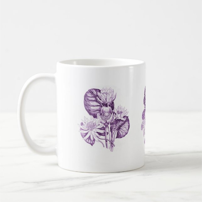 Monochrome flowers in purple coffee mug (Left)