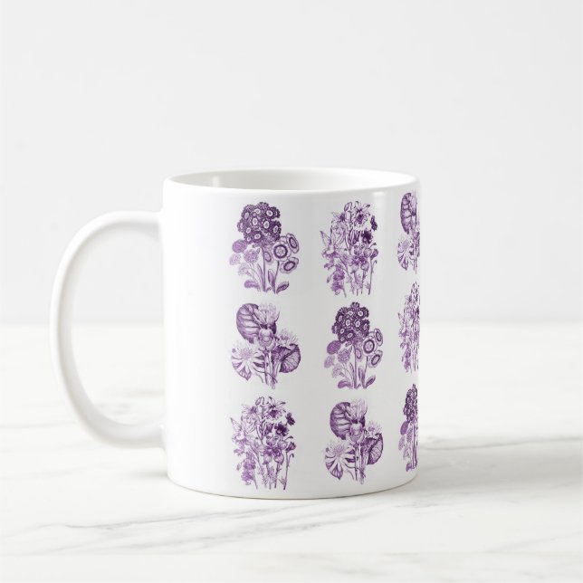 Monochrome flowers in purple coffee mug (Left)