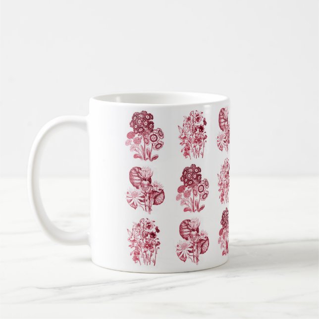 Monochrome flowers in red coffee mug (Left)