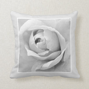 Monochrome Framed White Rose Bud Throw Pillow