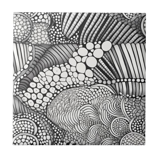 Monochrome Geometric Abstract Line Art Pattern Tile (Front)