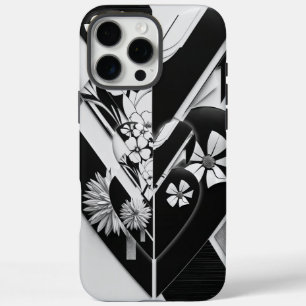 Monochrome Geometric Heart Floral Phone Case