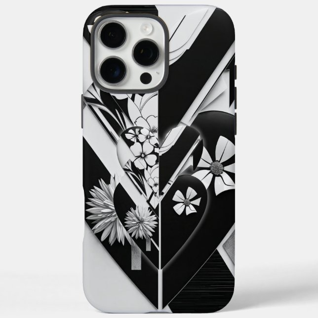 Monochrome Geometric Heart Floral Phone Case (Back)