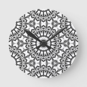 Monochrome Geometric Mandala Bloom Round Clock