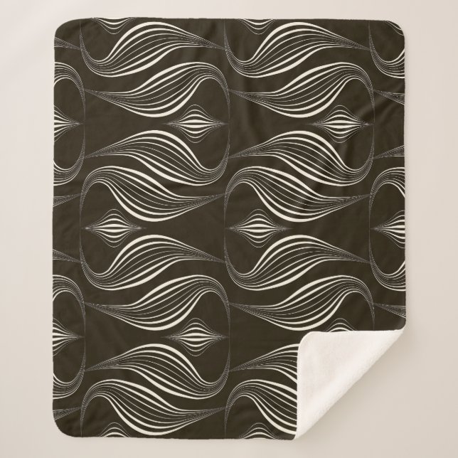 Monochrome Geometric: Modern Vintage Texture Sherpa Blanket (Front)