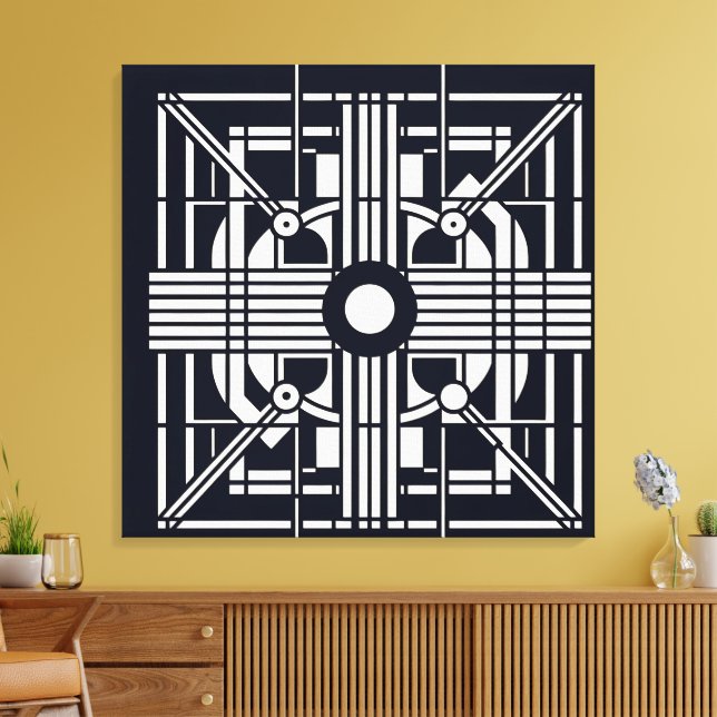 Monochrome Geometric Symmetry – Abstract Line & Ci Canvas Print (Insitu(LivingRoom))