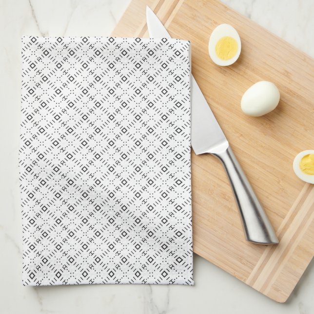 Monochrome Geometric Texture|Seamless Diamond Look Kitchen Towel (Quarter Fold)