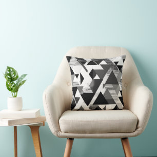 Monochrome Geometric Triangles: Modern Art Throw Pillow