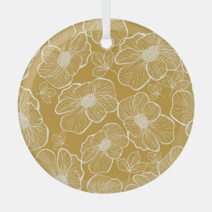Monochrome Gold Floral: Abstract Seamless Glass Ornament